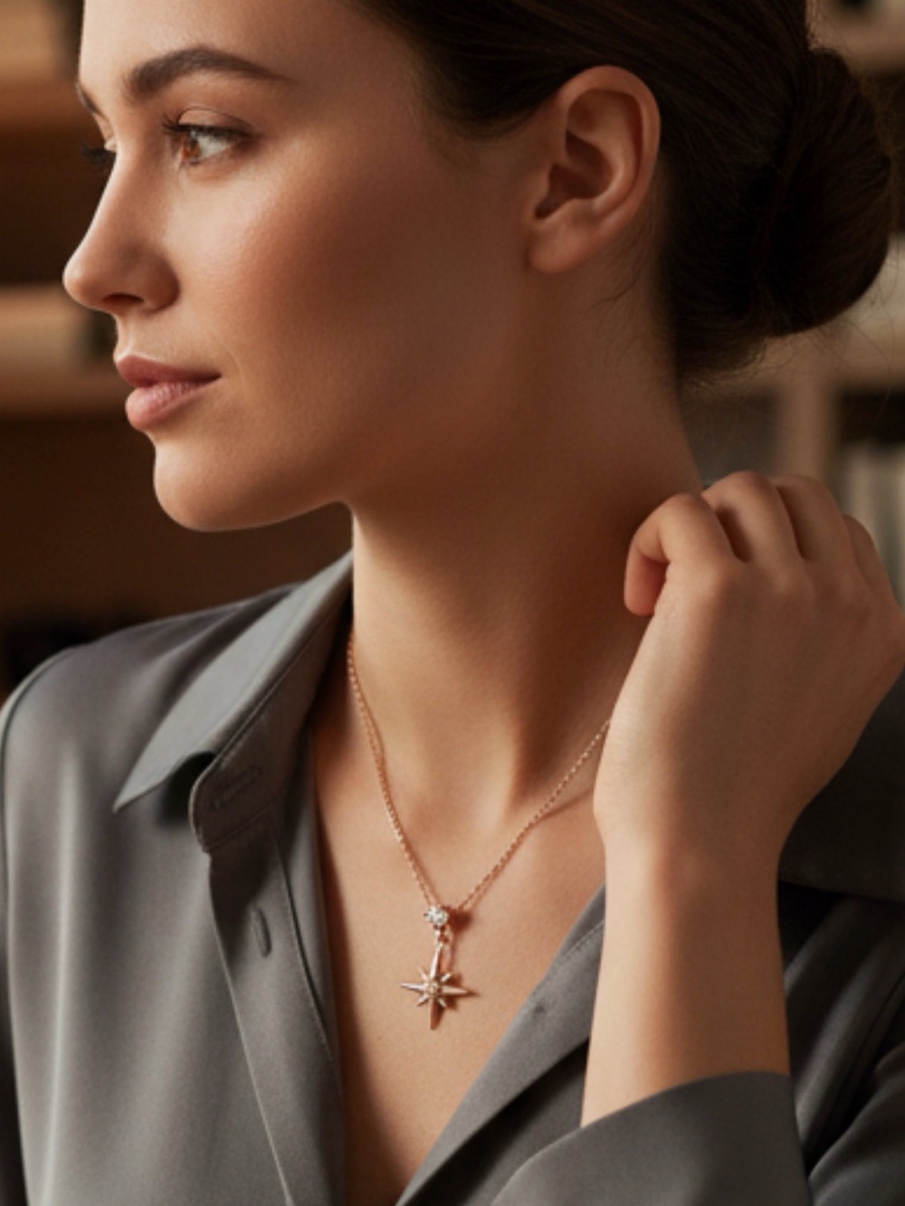 North Star Xuping Silver-Tone Starburst CZ Pendant Necklace